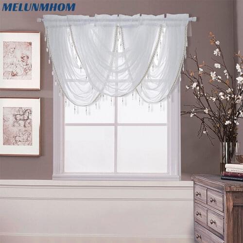American Pelmet White Waterfall Valance Silver Wire Thin Tulle Coffee Short Curtains Drape Kitchen Curtain Vintage Window
