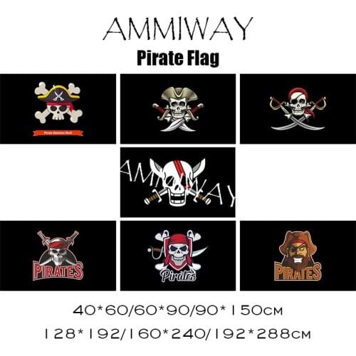 AMMIWAY Vintage Retro Skull Pirates Flags and Banners Skull and Cross Crossbones Sabres Swords Jolly Roger Pirate Chest Flags