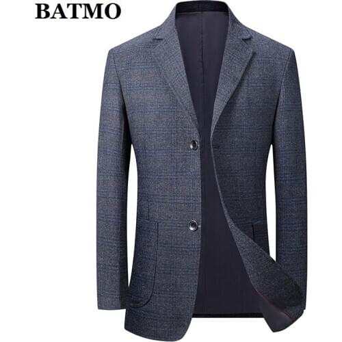 BATMO 2020 new arrival spring plaid casual grey blazer men,mens plaid casual jackets,HS09HS10