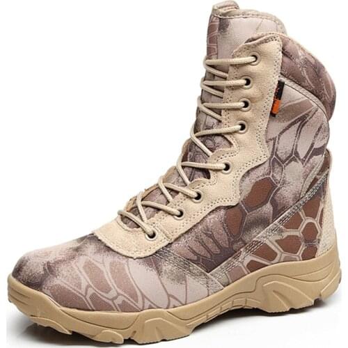 Python Camouflage High Tube Leather Waterproof Ankle Boots Men Outdoor Camping Climbing Hunting Breathable Tactical Combat Shoes