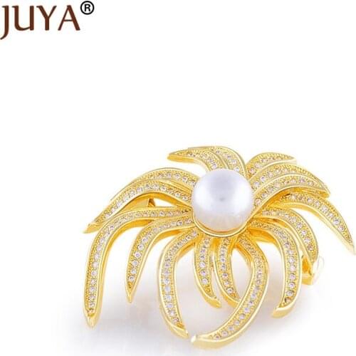 New Arrival Elegant Pearl Flower Brooches Bouquet AAA Cubic zircon Rhinestone Broches Wedding Bridal Apparel Accessories Gift
