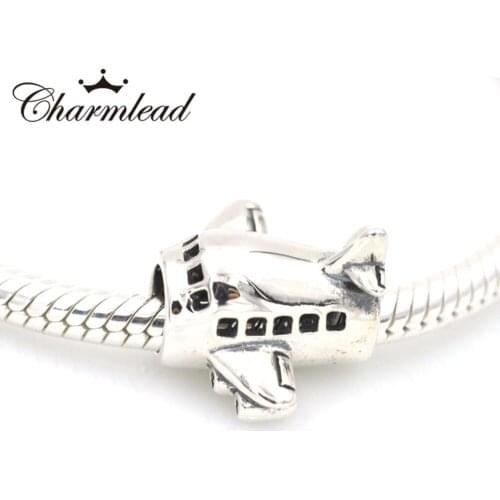 Charmlead Travel Airplane Charm for Bracelet 925 Sterling Silver Plane Beads DIY Fashion Jewelry Making