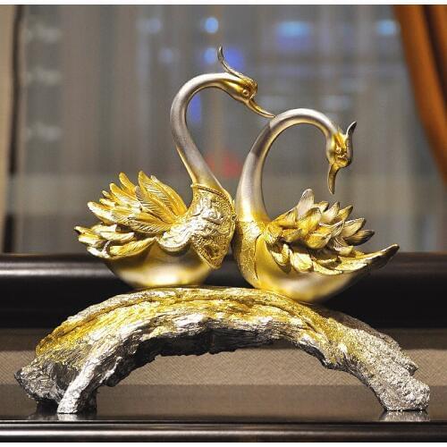 European Luxury Couple Swan Wedding Gifts Reisn Figurines Crafts Decor Home Livingroom Desktop Statue Accessories Decoration Art