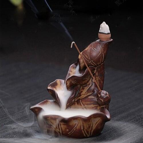 Backflow Incense Burners Ceramic Lotus Waterfall Incense Holder Home Decor Office Buddhist Aroma Censer Ornaments