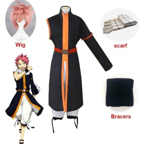 Hot！Anime Fairy Tail Cosplay Costume Etherious Natsu Dragneel Cosplay Costumes Halloween Party Scarf Full Sets Costumes With Wig