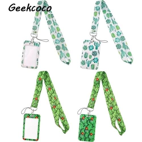 J2473 Cartoon Cactus Card Holder ID Holder Bus Card Holder Staff Card With Lanyard