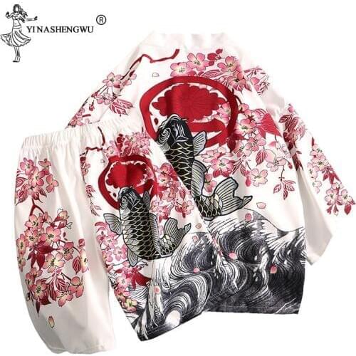 Traditional Yukata Japanese Kimono Women Men Kimono Cardigan Men Top and Pants Sets Japan Kimonos Summer Beach Thin Casual Shirt