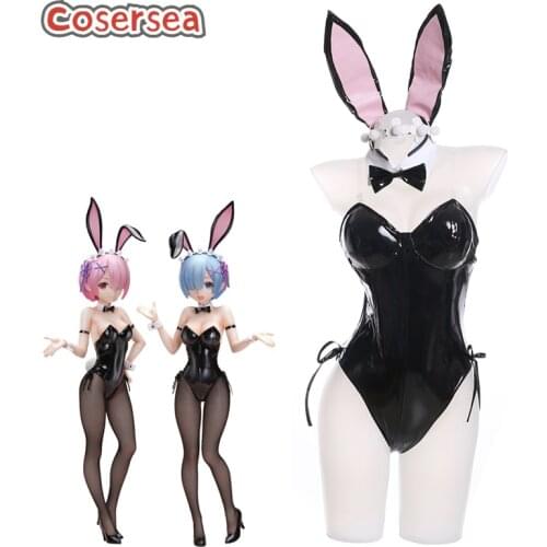Cosersea Anime Re:ZERO -Starting Life in Another World Rem Ram Cosplay Costume Girl Black Bunnysuit Women Swimsuit Jumpsuit