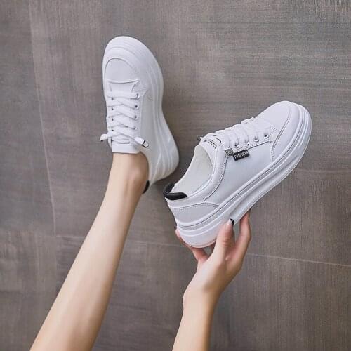 New Chunky Sneakers For Women White Women Shoes Lace-Up White Vulcanize Shoes Casual Fashion Dad Shoes Platform Sneakers Basket