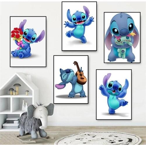 Lilo & Stitch Canvas Painting Disney Anime Cute Stitch Posters and Prints Wall Art Pictures for Living Room Home Decoration