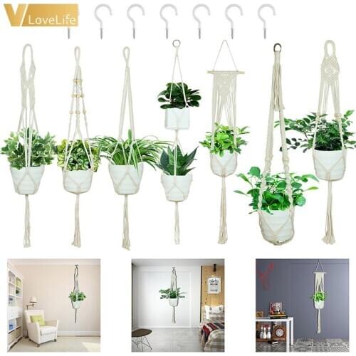 Macrame Plant Hangers Indoor Hanging Planter Handmade Hanging Plant Holder 2020 Indoor Decor Basket Jute Rope with Beads Hooks
