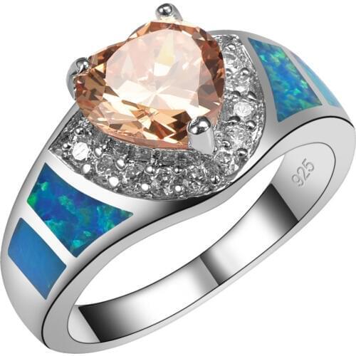 Morganite With Blue Fire Opal 925 Sterling Silver Ring Beautiful Jewelry Size 6 7 8 9 10 R1472