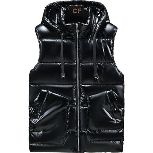 Mens Vest Winter Down Vest Casual Waistcoat Mens Sleeveless Jacket Plus Size 5XL Warm Mens Vest Overcoats Hat Detachable New