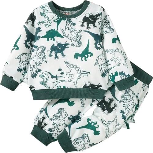 Autumn Boys Fashion Clothing Sets Children Kids Baby Boys Dinosaur Print Sweatshirt Tops+Pants Casual Clothes Outfits