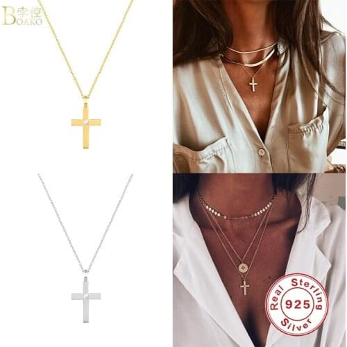 BOAKO Necklace For Women 2020 Silver 925 Jewelry Necklace Charms Cross Diamond Chains Fine Jewelry Choker Bijoux Femme #12.11