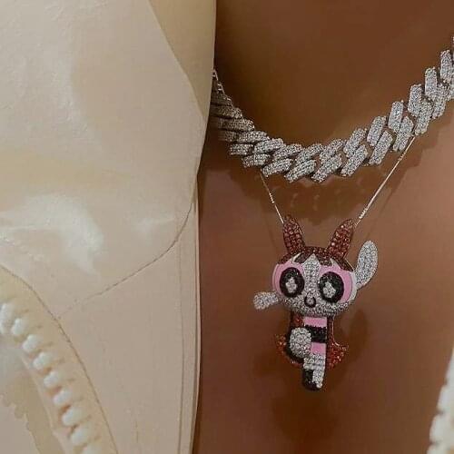 Cartoon Pendant Necklace Gold Silver Color Box Chain Iced Out Cubic Zircon Enamel Anime Choker Hip Hop For Women Fashion Jewelry