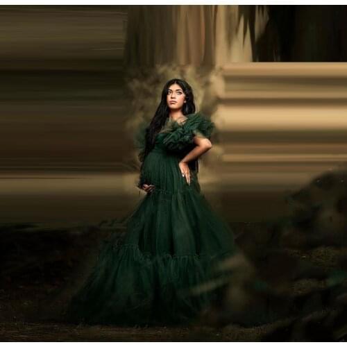 Photoshoot Long Prom Gowns Formal Dress Baby Shower See Thru Plus Size Women Maternity Wear Dressing Fullness Tiered Ruffle