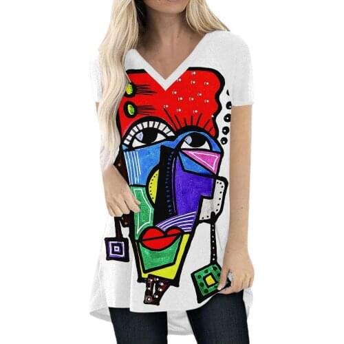 Summer Abstract Print Soft Short Dress Women Casual Home Dress Fashion Female Short Sleeve V-Neck Ladies Loose Mini Dresses
