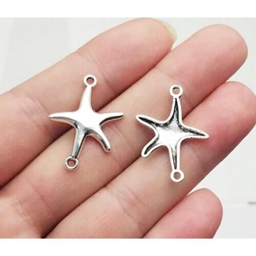30pcs/lot--26x19mm, starfish chams, Antique silver plated starfish connector charms,DIY supplies, Jewelry accessories
