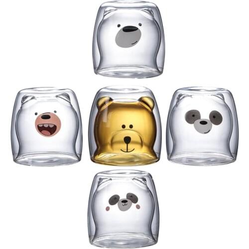 270ml Double Glass Boron Silicon Transparent Coffee Cup Creative Cartoon Water Cup Heat Resistant Barista Pour Over Coffee Maker