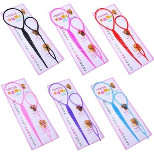 2Pcs/Set Women Girls Ponytail Styling Maker Clip Tools Hair Ties Braider Accessories Plastic Loop