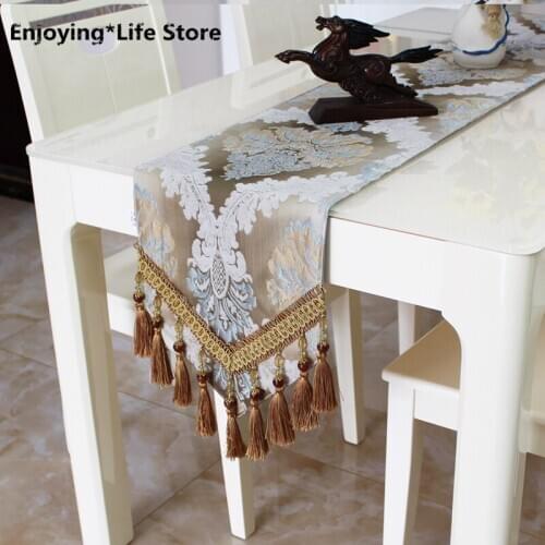 Luxury European Runner-up with Bead Tassel Embroidery Wedding Table Runner-up Decoration Rectangular Table Runner-up Cloth Mat