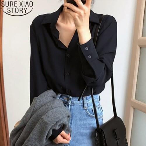 Plus Size Loose Long Sleeve Shirts Women Chiffon Blouse 2021 New Korean Fashion Office Lady Tops Simple Clothing Blusas 6830
