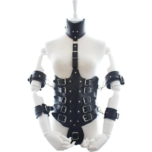 Sexy Leather Bondage harness Porno lingerie bodysuit women Arm tied body crotchless lingerie fetish Adult pornos exotic apparel