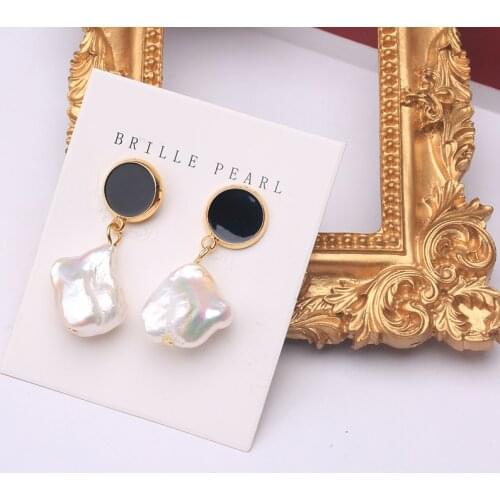 BaroqueOnly Baroque pearl drop earring irregular pearl Black round 925 sterling silver needle vingate elegant party goods ECJ