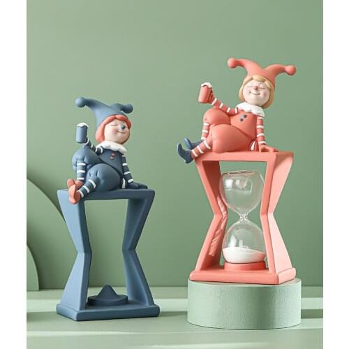 Nordic Accessories Resin Clown Hourglass Ornaments Home Livingroom Table Figurines Crafts Cabinet Store Restaurant Decoration