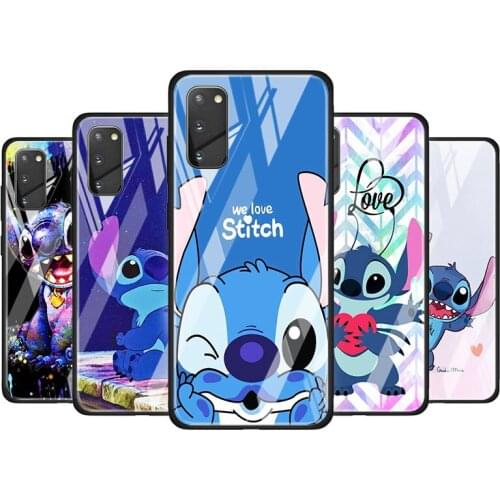 Stitch cute cartoon for Samsung Galaxy S20 FE Ultra Note 20 S10 Lite S9 S8 Plus Luxury Tempered Glass Phone Case Cover