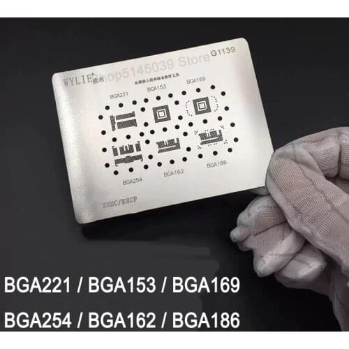 BGA Stencil For BGA221 153 169 254 162 186 BGA Stencil EMMC EMCP Reballing IC Chip Pins Solder BGA Direct Heating Template G1139