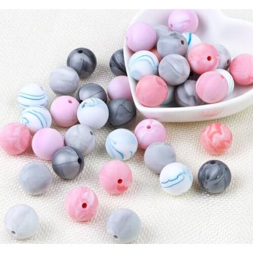 TYRY.HU 100Pcs 15mm Silicone Beads DIY Necklace Round Beads BPA Free Food Grade Baby Teethers Baby Teething Toys Beads Charms