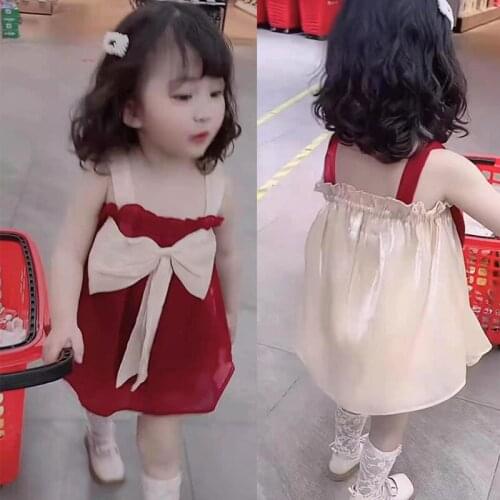 Girls Bowknot Sling Skirt 2021 Summer New Girls Korean Sling Skirt Princess Dress