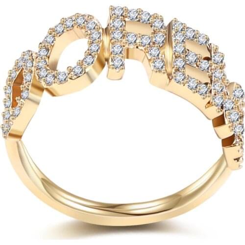 Custom Hiphop Jewelry Iced Out Zircon Stone Geometric letters fashion Ring For Women Men Handmade Jewelry For Gifts