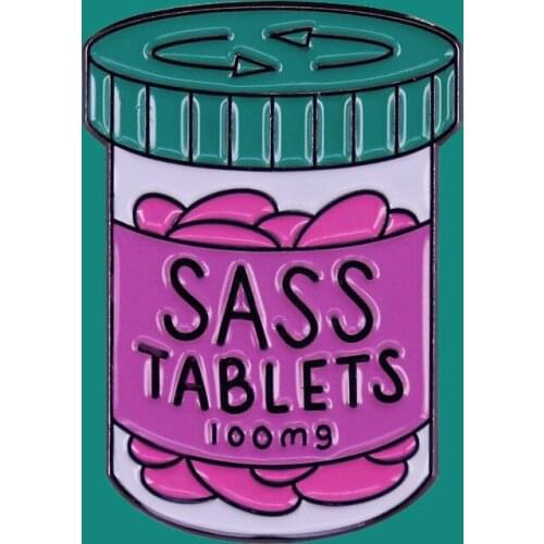 Pink Sass Tablets Feminist Enamel Pin Brooch Collecting Bottl Lapel Badges Men Women Fashion Jewelry Gifts Adorn Backpack Collar