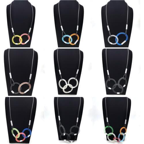 2020 New Multicolor Circle Pendants & Necklaces For Women Collar Chain Handmade Rubber Jewelry Long Necklaces Gift Girl Choker