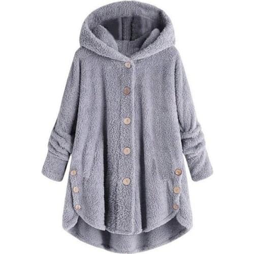 Winter Cotton Womens Coat Hooded Long Sleeve Cardigan Button Loose Solid Asymmetrical Thick Fashion Streetwear Coat