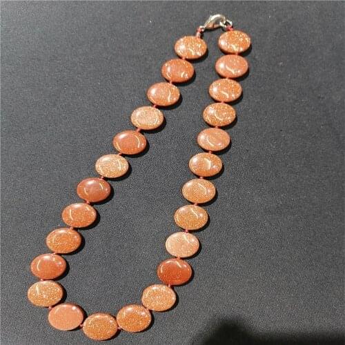 1 Strand/25Pcs 16x6mm Wholesale Brown Gold Sand Stone Round Pendant Necklace Jewelry Ornaments 16.5inch S349