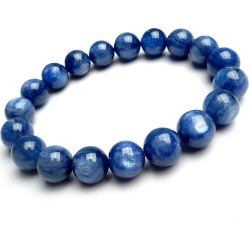 10mm AAA Genuine Natural Blue Kyanite Cat Eye Crystal Round Beads Jewelry Women Stretch Bracelet