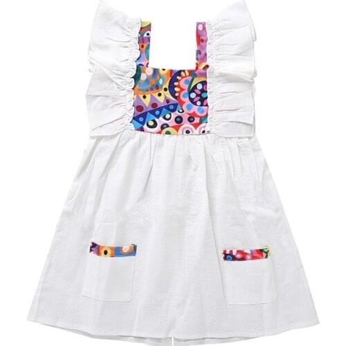 27Kids Girls Dress Summer Cute Cartoon Doodle Printing Short Sleeve For Princess Clothes Skirt and Breathable 3-7Years
