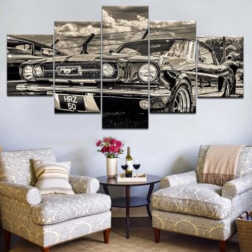 5pcs HD Printing Canvas Painting Vintage Car Muscle Car Art Group Home Decor Wall Poster Modular Picture