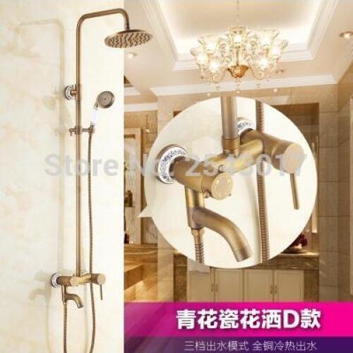 Antique Retro Bathroom Shower Set Blue and White Porcelain Holder Wall Mounte Telephone Style Ceramic Handheld Shower ZR08