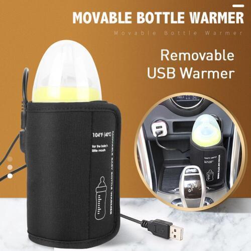 Car USB Baby Bottle Warmer Portable Travel Milk Warmer Infant Feeding Bottle Heated Cover Insulation Thermostat Food Heater