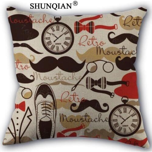 Seamless Pattern with Mustaches Pillowcase Custom Cotton Linen Square Decorative Pillow Cases Cover Zippered 45x45cm one side