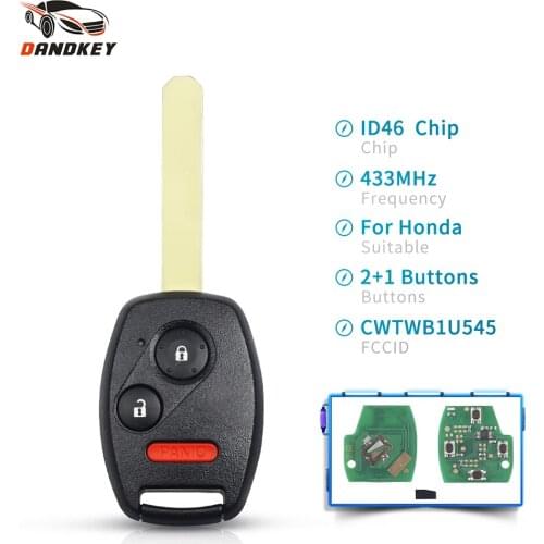 Dandkey For Honda CWTWB1U545 Smart Car Uncut Key For Honda Pilot 2005 2006 2007 2008 Remote Key Fob 3 Buttons 433Mhz ID46 Chip