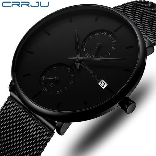 Men’s Watches Top Luxury Brand CRRJU Analog Watch Men Stainless Steel Waterproof Quartz Wristwatch Date Relogio Masculino