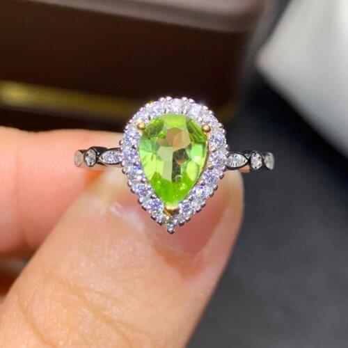 CoLife Jewelry 6mm*8mm Pear Cut Natural Peridot Ring for Daily Wear 925 Silver Peridot Jewelry Fashion Gemstone Ring