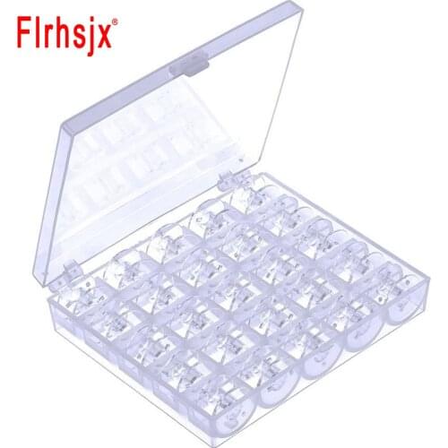 FLRHSJX 25pcs Sewing Machine Bobbins Empty Plastic Bobbin with Case String Empty Spools for all Domestic Sewing Machine Supplies