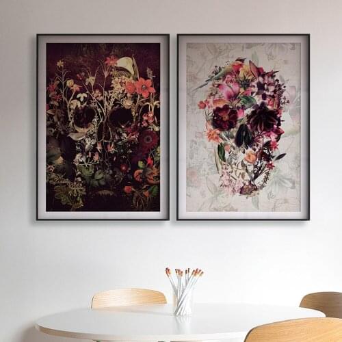 Skeleton Mental Skull Poster Flower Floral Skull Art Print Vintage Botanical Funny Bathroom Canvas Painting Home Decoration